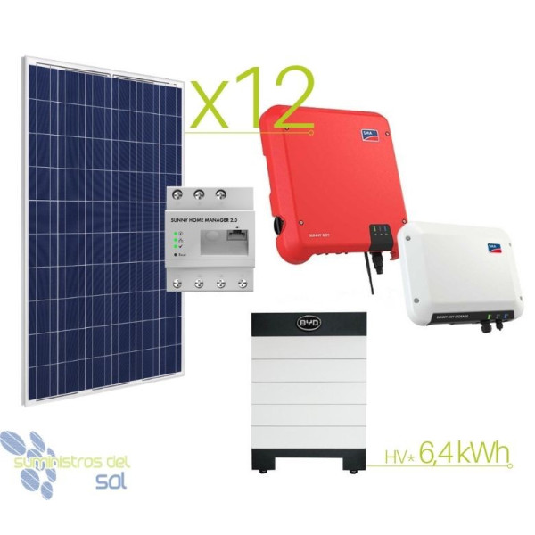 Autoconsumo solarKit SMA 19000Bateria de lítio 6,4kWh HV