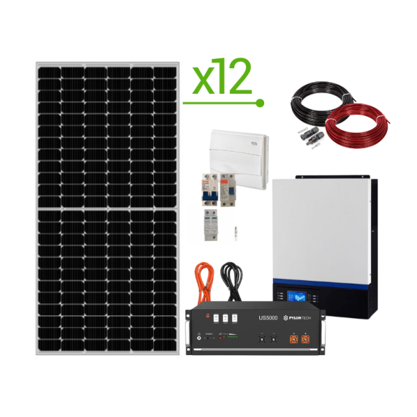 Insulated Solar Kit 34,560Wh/day and lithium battery 9.6kWh - Voltronic Axpert VMIII 5K-48