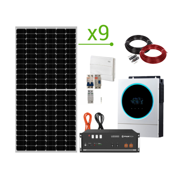 Insulated Solar Kit 25,920Wh/day and lithium battery 9.6kWh - Voltronic Axpert VM IV 5.6K-48